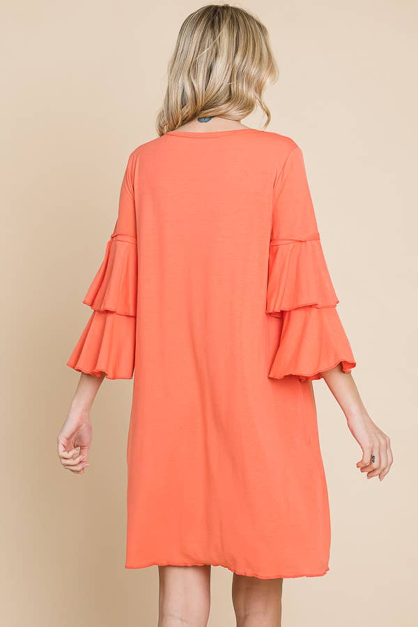 V Neck Ruffle Sleeve A Line Dress