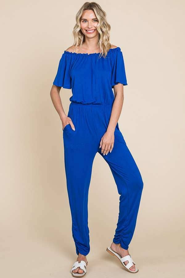 Off Shoulder Peasant Jumpsuit