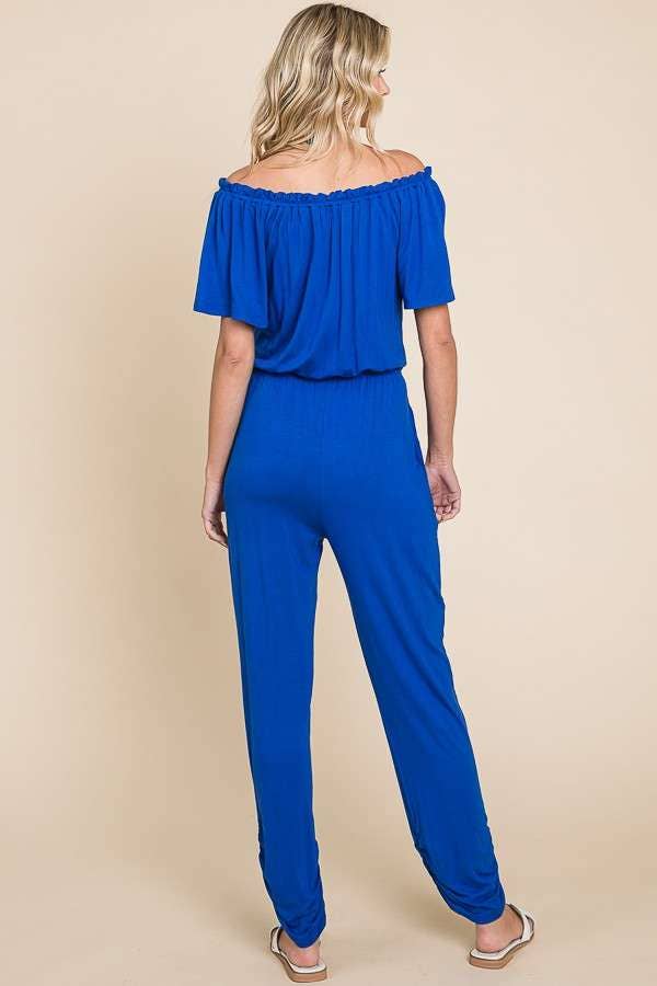 Off Shoulder Peasant Jumpsuit
