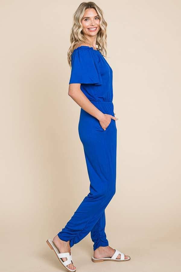 Off Shoulder Peasant Jumpsuit