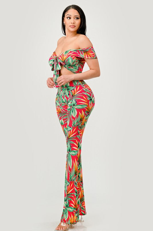 Tropical Two Piece Pant & Cropped Top Set