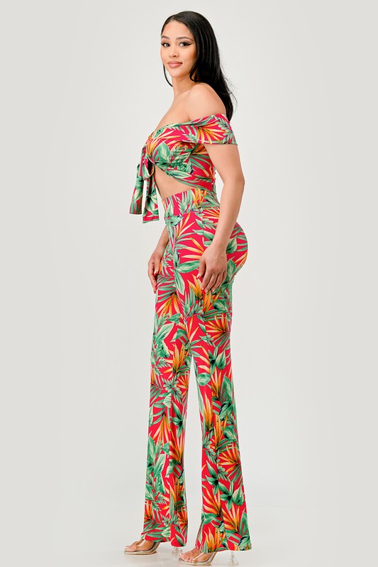 Tropical Two Piece Pant & Cropped Top Set