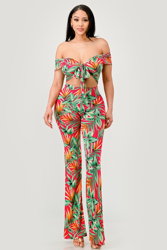 Tropical Two Piece Pant & Cropped Top Set