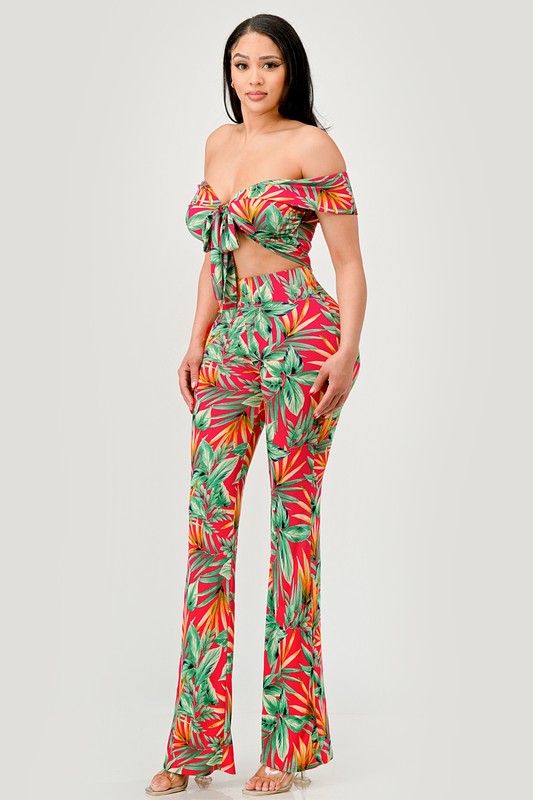 Tropical Two Piece Pant & Cropped Top Set
