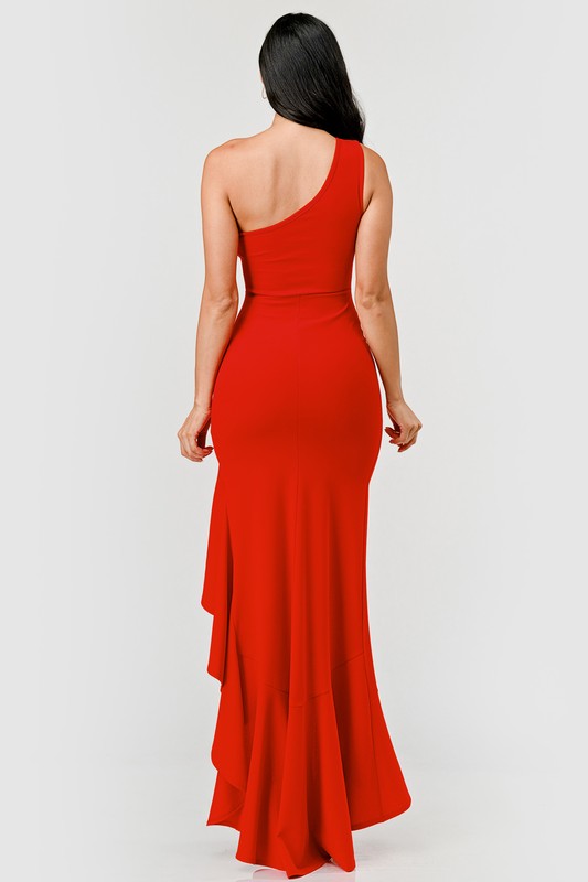 One Shoulder Asymmetrical High Low Ruffle Dress
