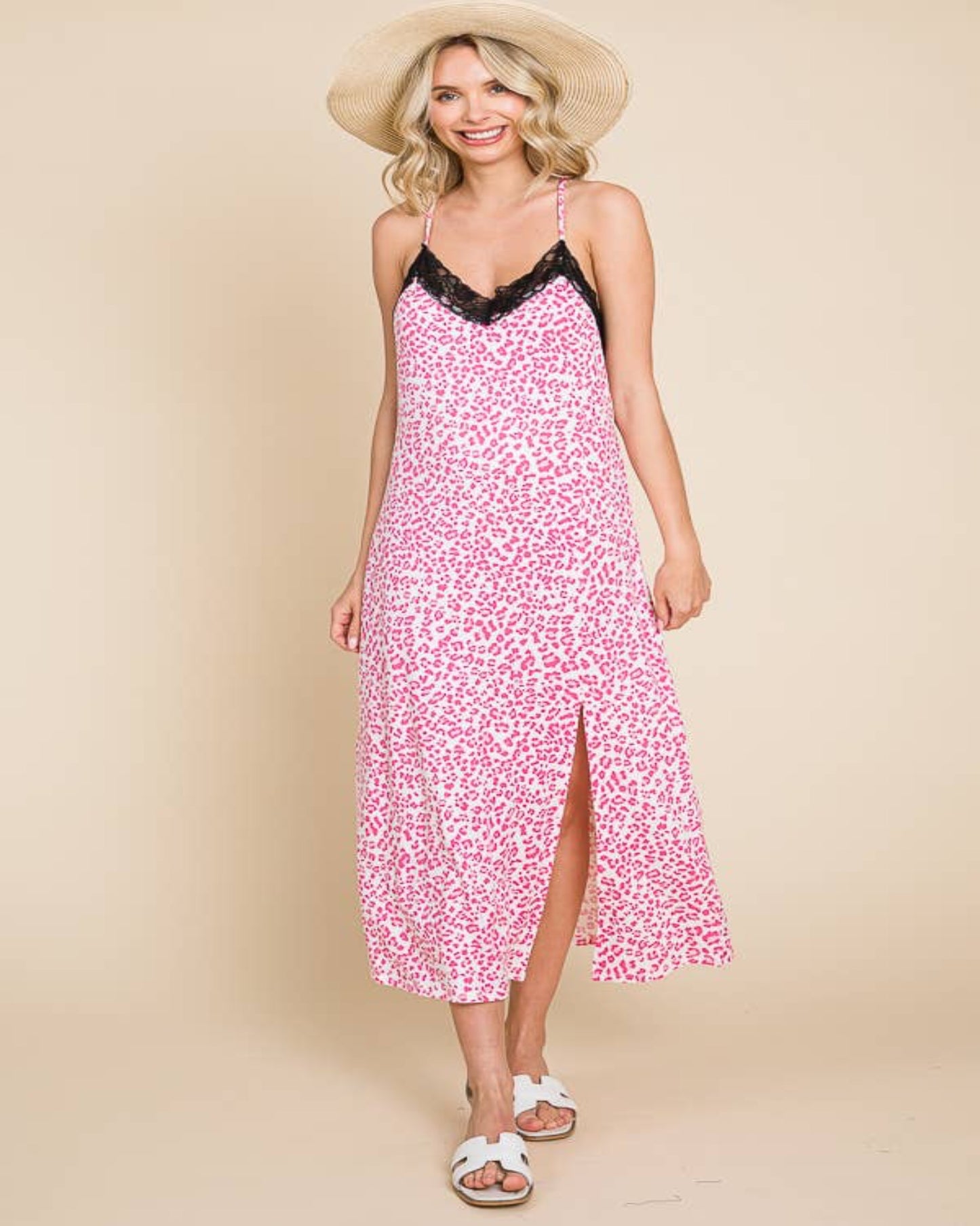 Lace Trim Cami Midi Dress