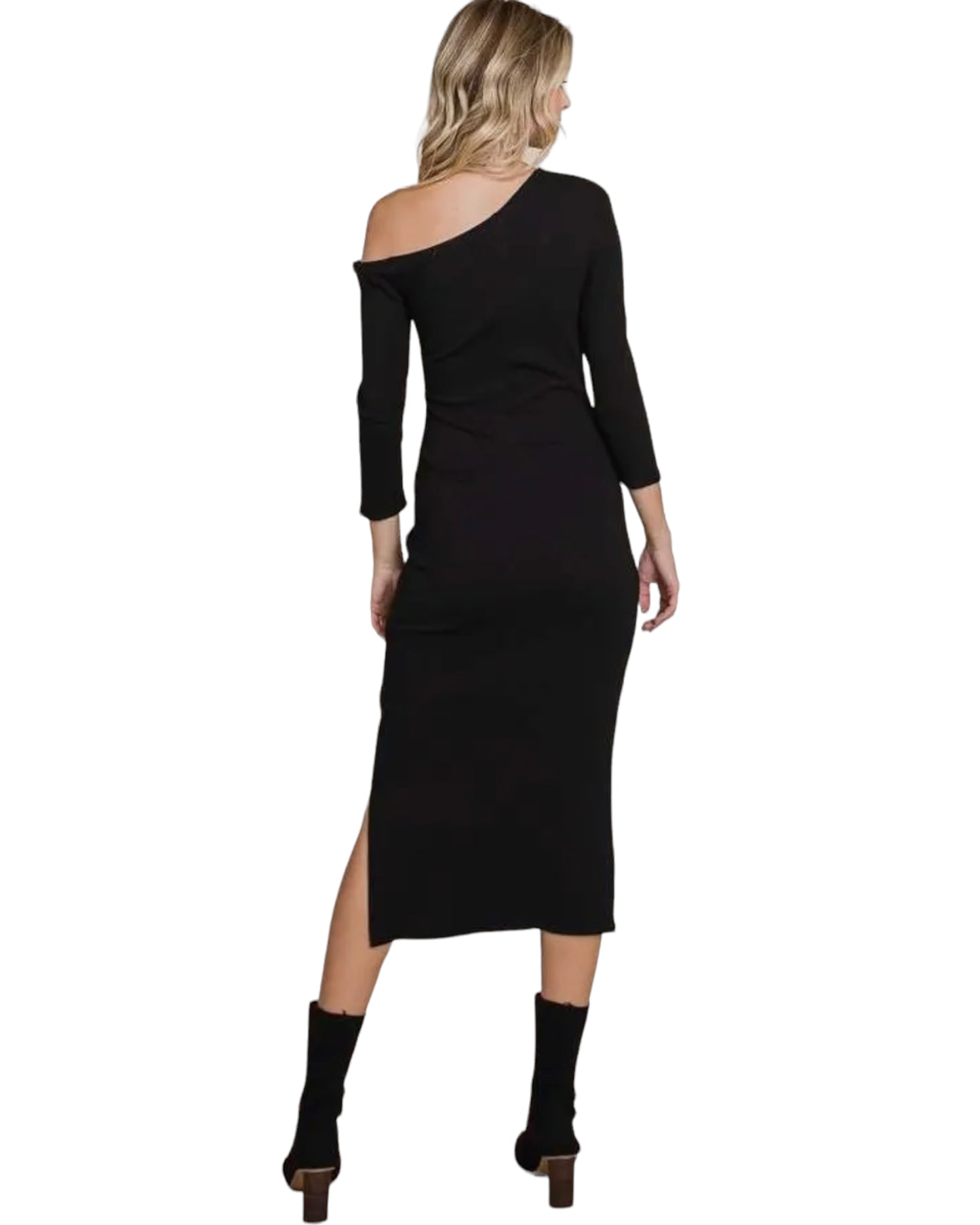 Asymmetric Neck Midi Dress