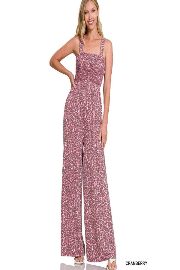 Leopard Wide Leg Jumpsuit With Pockets