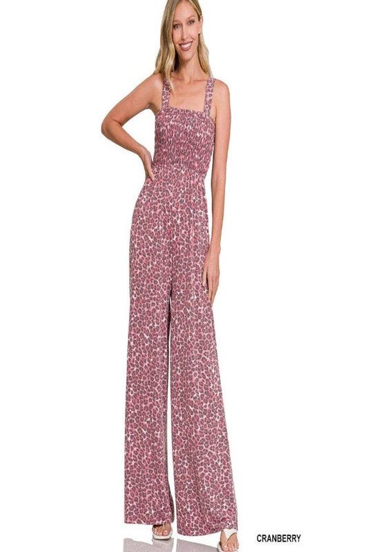 Leopard Wide Leg Jumpsuit With Pockets